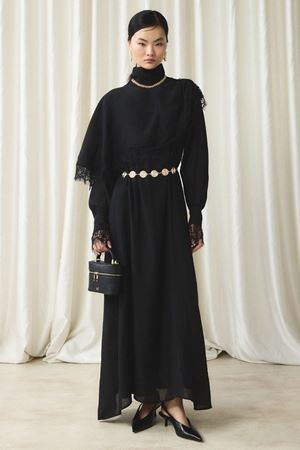 Aller Dantel Detaylı Elbise-Siyah