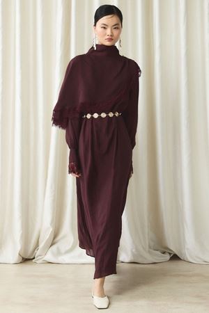  Aller Dantel Detaylı Elbise-Bordo