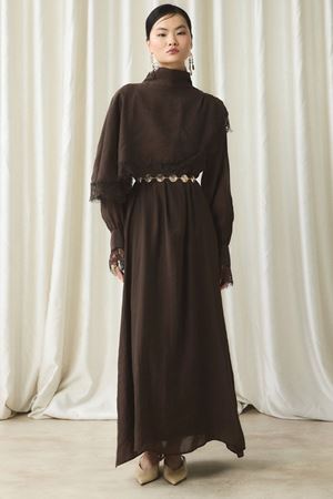  Aller Dantel Detaylı Elbise-Kahve