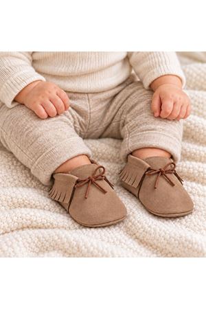 Baby Tuğra Elyapımı  Bağcıklı Makosen Süet Patik Bebek Ayakkabı-Devetüyü