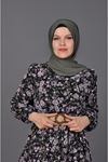 KADIN TUĞRA 1140 HASIR KEMERLİ  DESENLİ ŞİFON ELBİSE