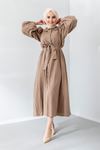 Kadın Boydan Düğmeli Elbise - Vizon