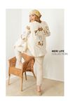 Kadın Oversize İşlemeli  Kap-krem