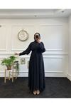  Kadın Dantel İşlemi Abiyemsi Elbise-Siyah
