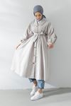 Oversize Beli Lastikli  Trençkot-Taş