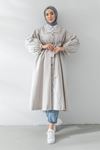 Oversize Beli Lastikli  Trençkot-Taş