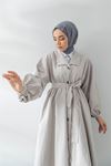 Oversize Beli Lastikli  Trençkot-Taş