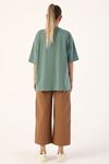Pamuklu Baskılı Bisiklet Yaka Oversize T-Shirt-yeşil