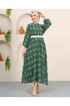 Kadın Papatya Desenli Elbise-Yeşil