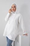 Yanı Düğmeli Üç İplik Sweatshirt -beyaz