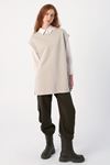 Oversize Pamuklu Yırtmaç Detaylı Basic Süveter-taş