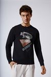 Üzeri Baskılı Slim Fit Basic Sweatshirt SİYAH