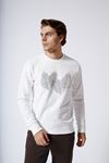 Üzeri Yaprak Baskılı Bisiklet Yaka Sweatshirt EKRU