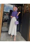 Alvina  Kemerli Kiloş Etek-Beyaz