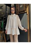 Desenli Dantel İşlemeli Tunik-krem