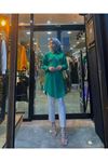 Yaka Kol Manşeti Fırfırlı Boydan Düğmeli Tunik-Yeşil