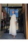 Keten Güpür İşlemeli Kadın Elbise-Beyaz