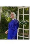 Pelerin İşlemeli Abiye-Saks