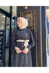 Çizgili  boydan düğmeli pantolon Takım-Siyah