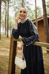  Kol İncili Desenli Şifon Elbise-siyah