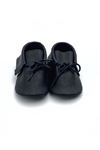 Baby Tuğra El Yapımı  Bağcıklı Makosen Patik Bebek Ayakkabı - Siyah