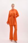 ALİNA KOLLARI PİLİSELİ GÖMLEK TAKIM - ORANJ