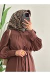 Tuğra Boydan Düğmeli Elbise-Kahve