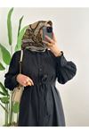 Tugra Boydan Düğmeli Elbise-Siyah