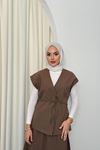 V Yaka Yelek Etekli Takım - Kahve