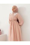 Dantel Yaka Elbise-Pudra