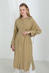 Kadın Kuşaklı Düğmeli Oversize Tunik-Haki
