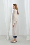Kadın Kuşaklı Düğmeli Oversize Tunik-Taş