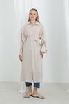 Kadın Kuşaklı Düğmeli Oversize Tunik-Taş