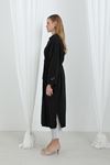 Kadın Kuşaklı Düğmeli Oversize Tunik-Siyah