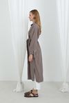 Kadın Kuşaklı Düğmeli Oversize Tunik -Kahverengi