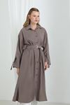 Kadın Kuşaklı Düğmeli Oversize Tunik -Kahverengi