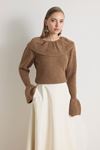Elara Yaka ve Kol Detaylı Triko Kazak - Kahve