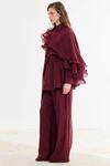 Volanlı İbiza Pantolon Takım - Bordo